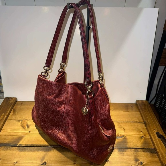 Coach Handbags - Coach Phoebe shoulder bag in Metallic Cherry leather snake skin embossed trim
